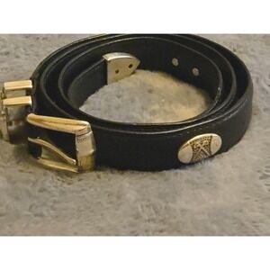 Black Leather Men's Belt with Gold-Tone Buckle